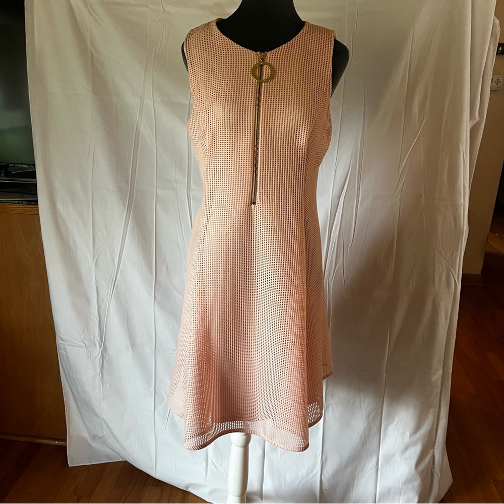Dkny Pink Mesh Sleeveless A-Line Dress